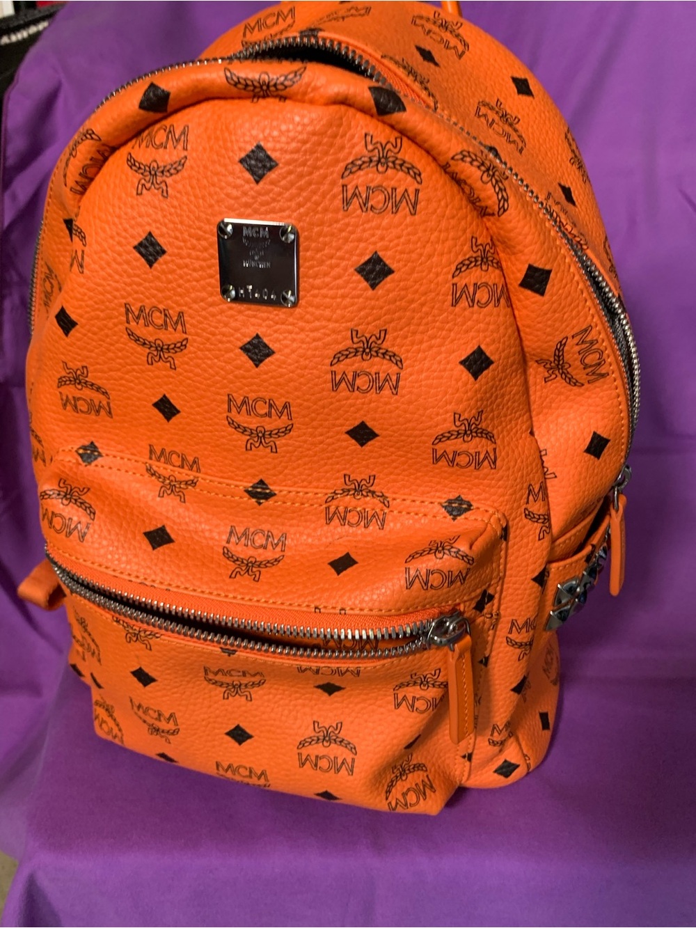 MCM Orange Logo Mini Backpack with Black Print